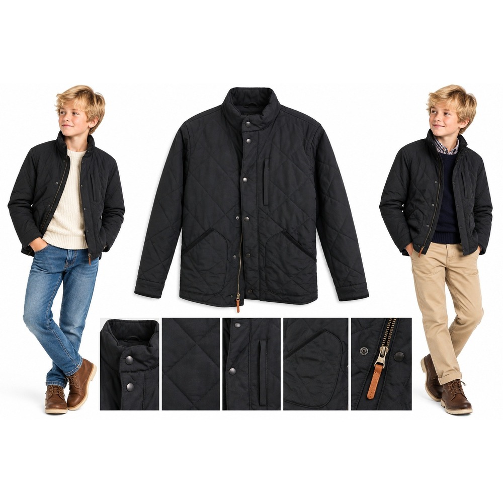 J.Crew Boys Sussex Jacket S Black‎ Quilted PrimaLoft Barn Coat Preppy Outdoors